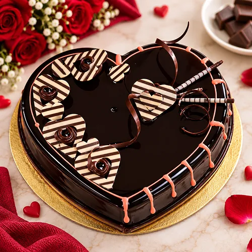 Eggless Heart Shape Chocolate Truffle Cake Eggless Heart Shape Chocolate Truffle Cake