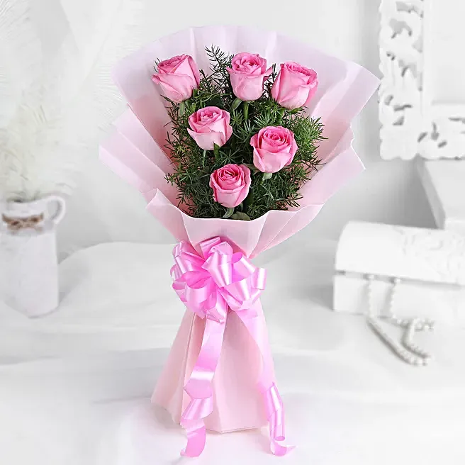 6 Pink Roses Bunch 6 Pink Roses Bunch