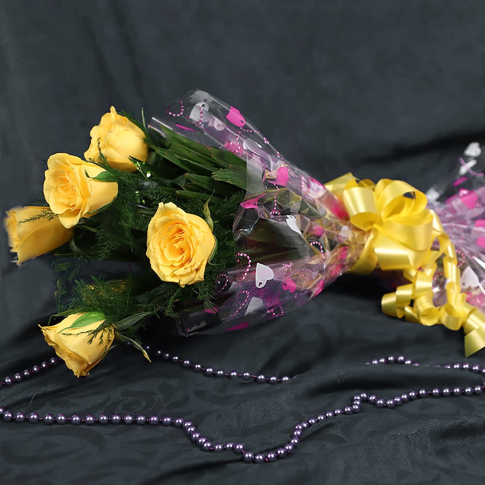 6 Yellow Roses Bouquet With Cellophane 6 Yellow Roses Bouquet With Cellophane