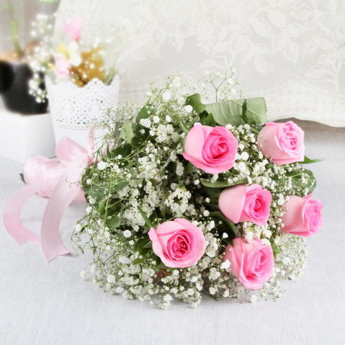6 Pink Roses Bouquet with cellophane 6 Pink Roses Bouquet with cellophane
