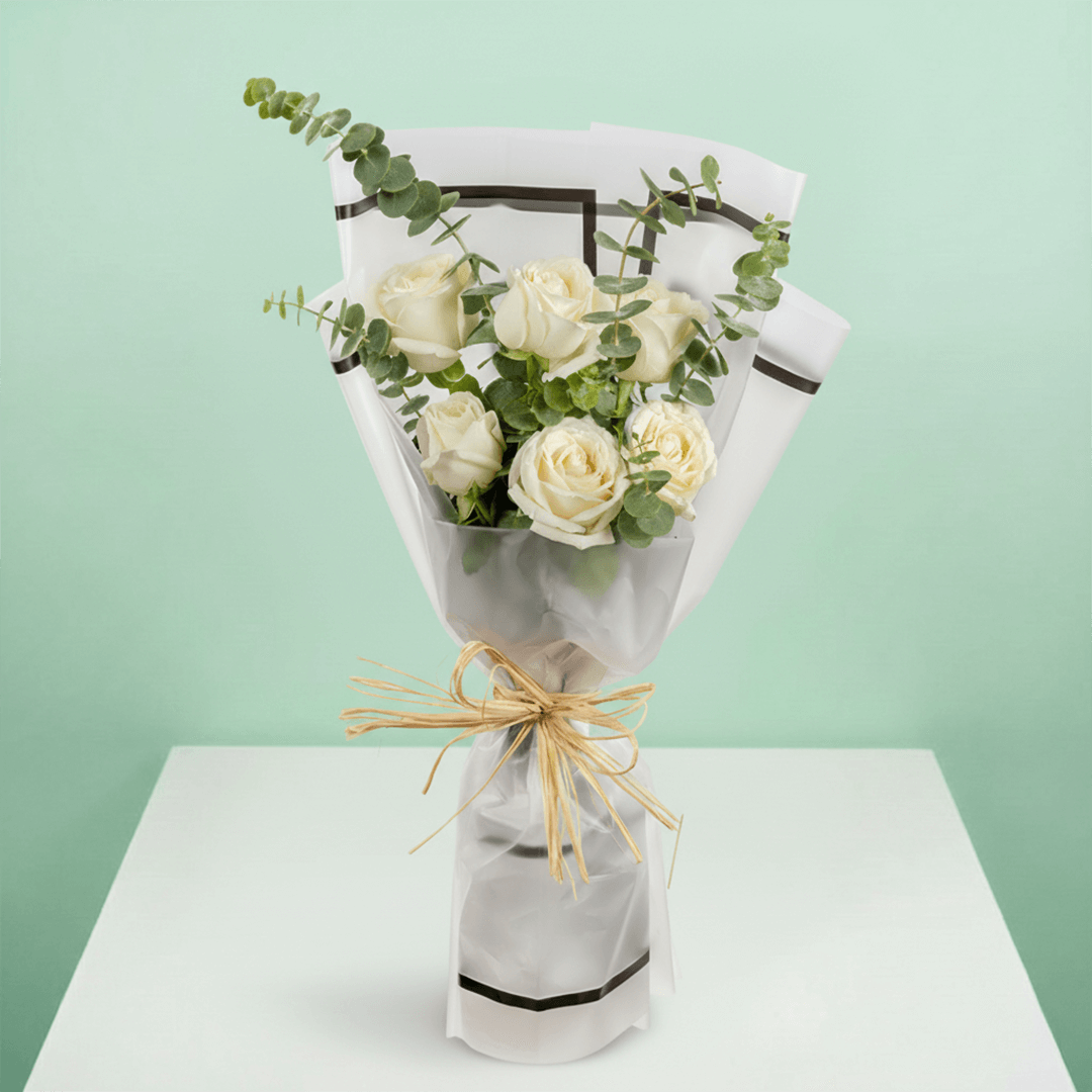 6 White Roses Bouquet With Cellophane 6 White Roses Bouquet With Cellophane