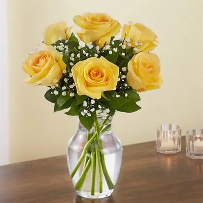 6 Yellow Roses in Vase 6 Yellow Roses in Vase