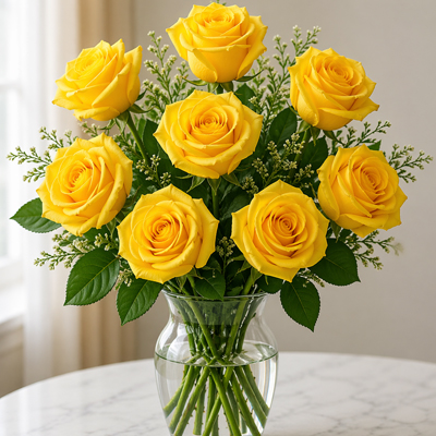 Sunny Yellow Roses in Glass Vase Sunny Yellow Roses in Glass Vase