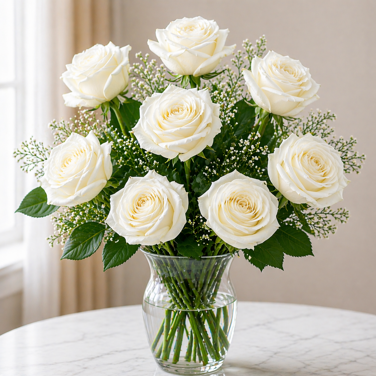 Elegant White Roses in Glass Vase Elegant White Roses in Glass Vase