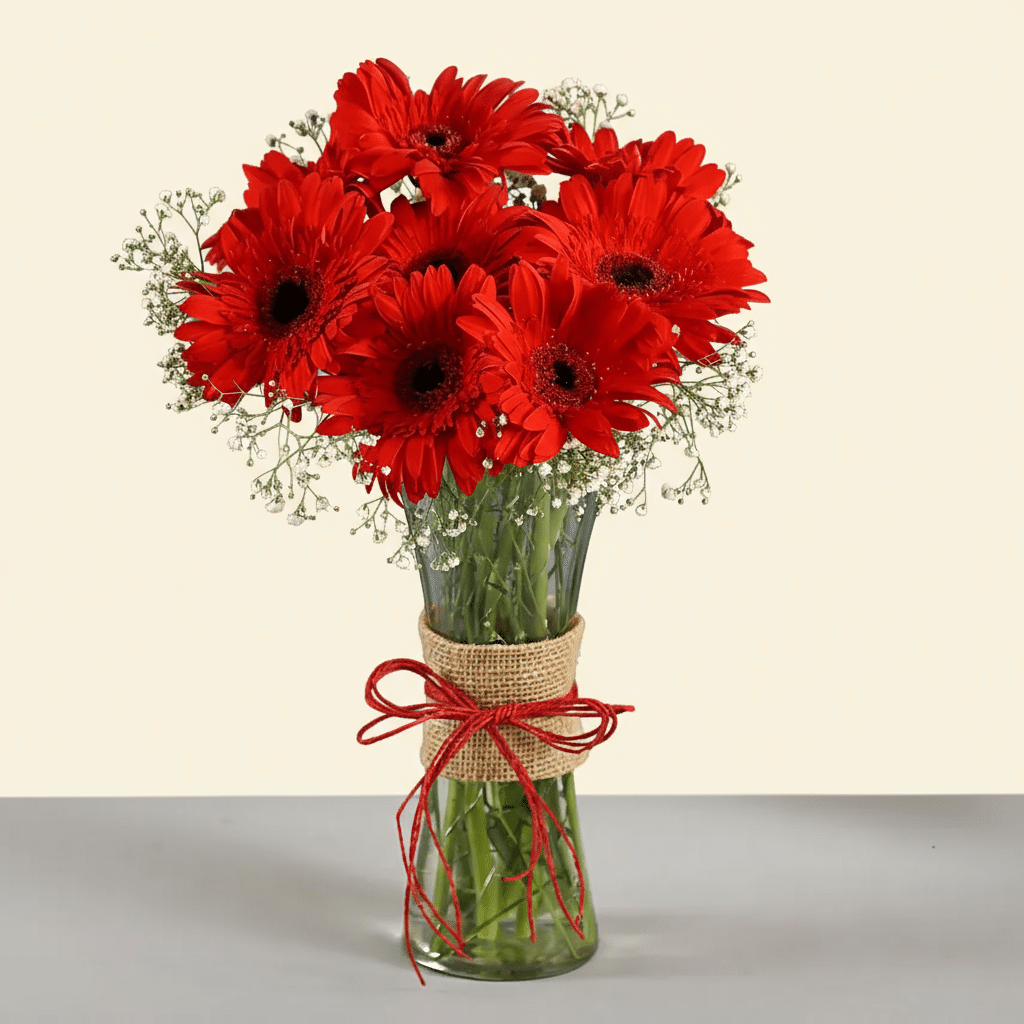 8 Red Gerberas in Glass Vase 8 Red Gerberas in Glass Vase