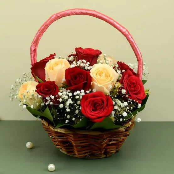 6 Red & 6 Peach Roses Basket