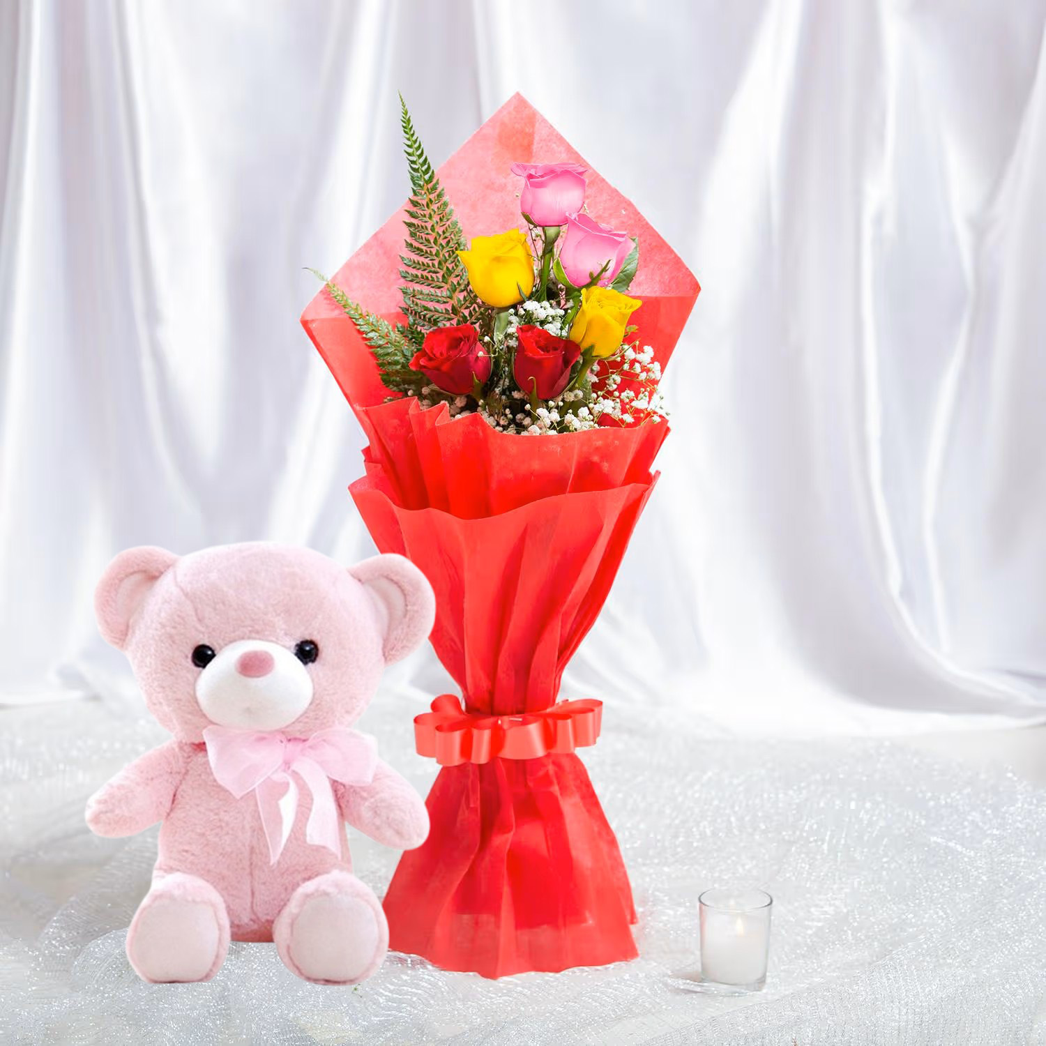 Sweet Love Roses Bouquet with Teddy
