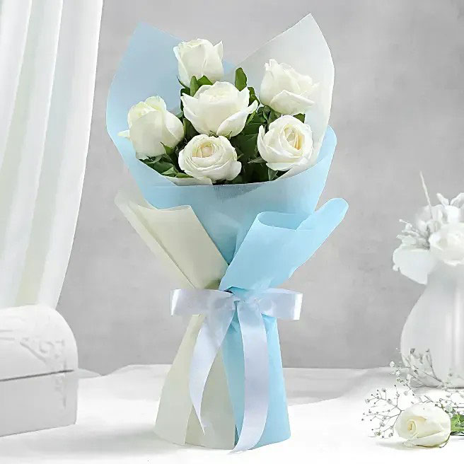 Elegant White Roses Bouquet with Teddy