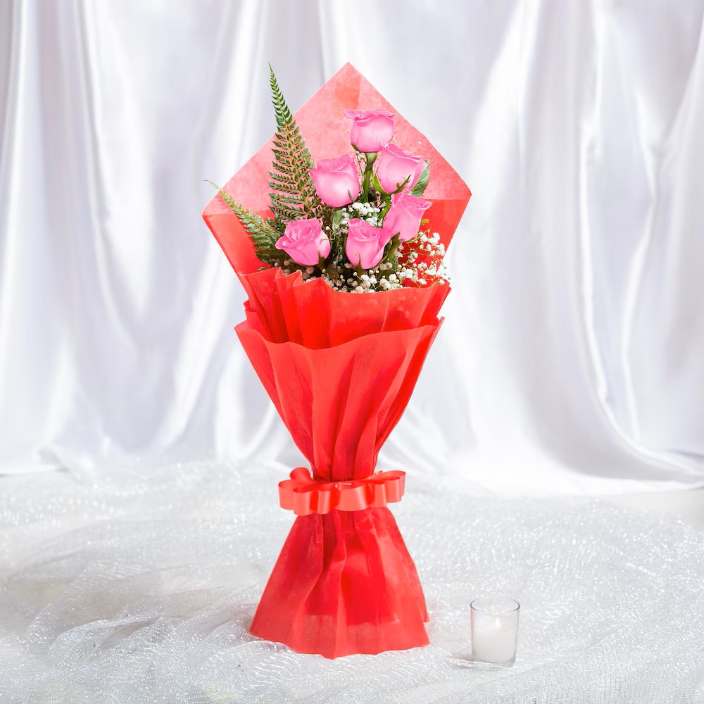 Lovely Pink Roses Bouquet with Teddy