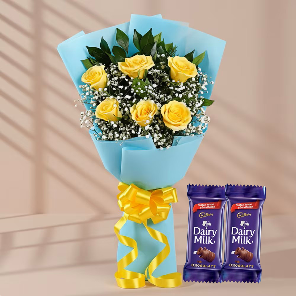 Sunny Yellow Roses & Dairy Milk Delight Bouquet