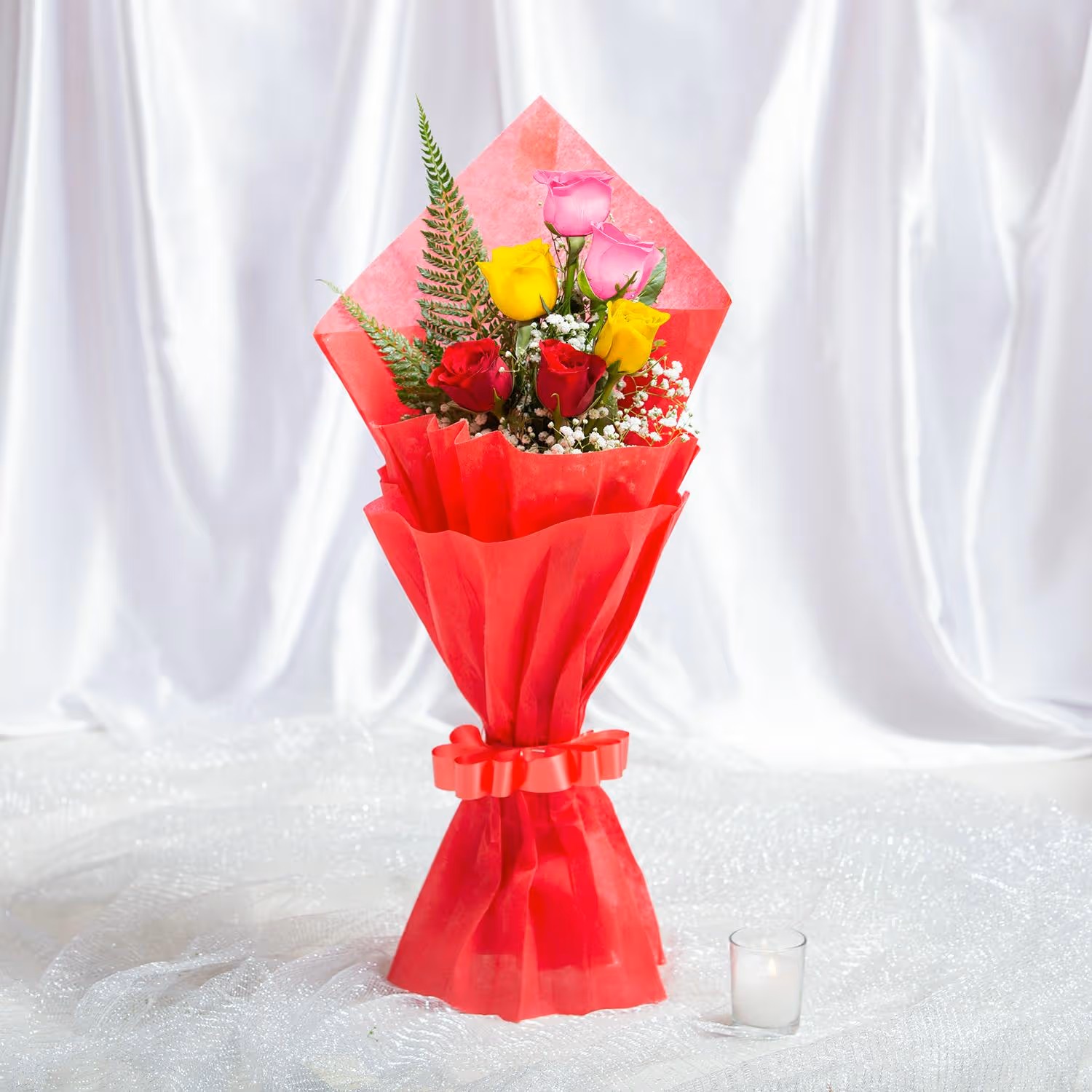 Colorful Mixed Roses & Dairy Milk Delight Bouquet