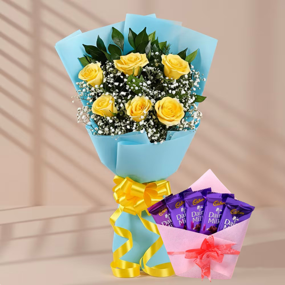 Yellow Roses & Dairy Milk Chocolate Bouquet