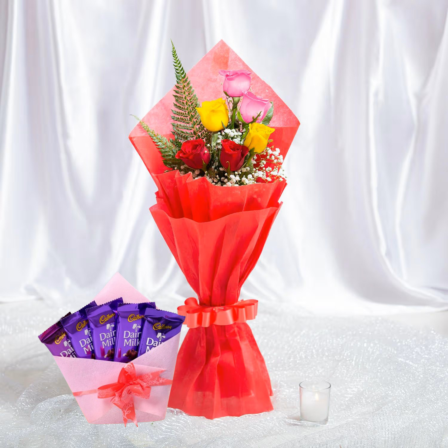 Vibrant Mixed Roses & Dairy Milk Chocolate Delight