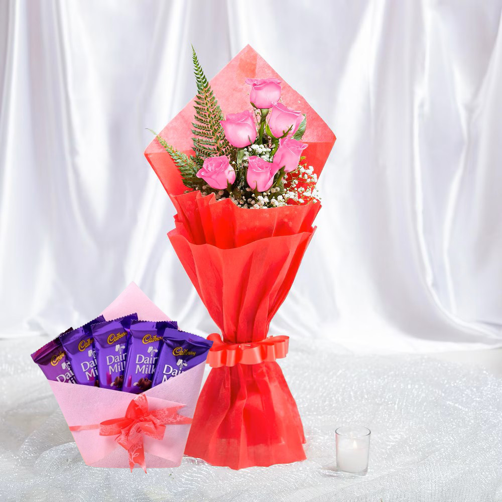 Charming Pink Roses & Dairy Milk