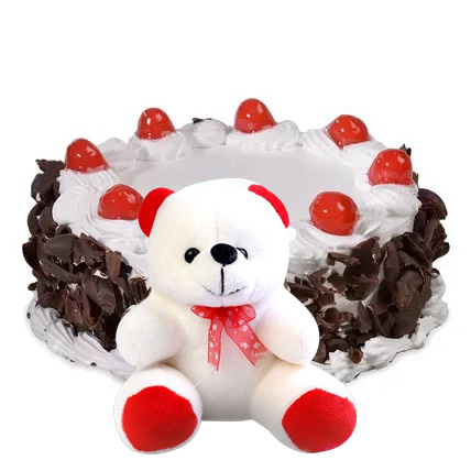 Black Forest Cake with White Teddy Combo Black Forest Cake with White Teddy Combo