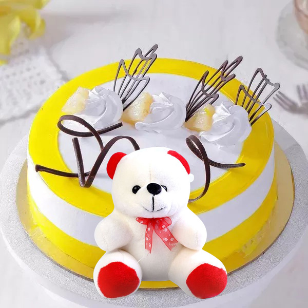 Pineapple Cake with White Teddy Combo