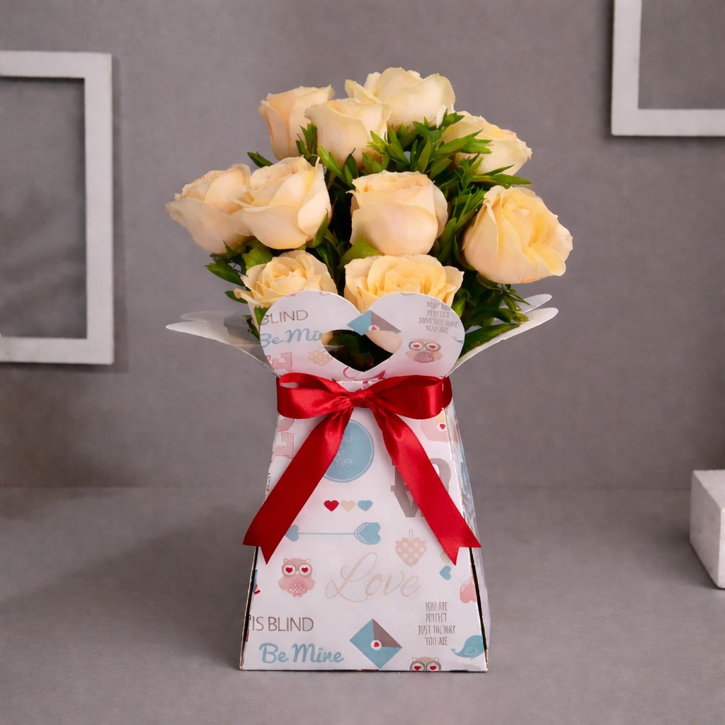 Peach Roses In Love Box