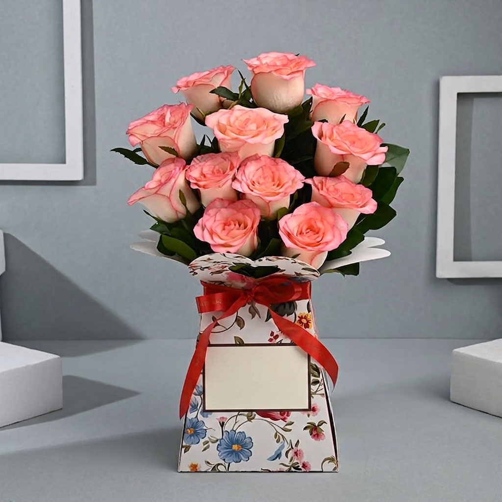 Pink Roses In Anniversary Box