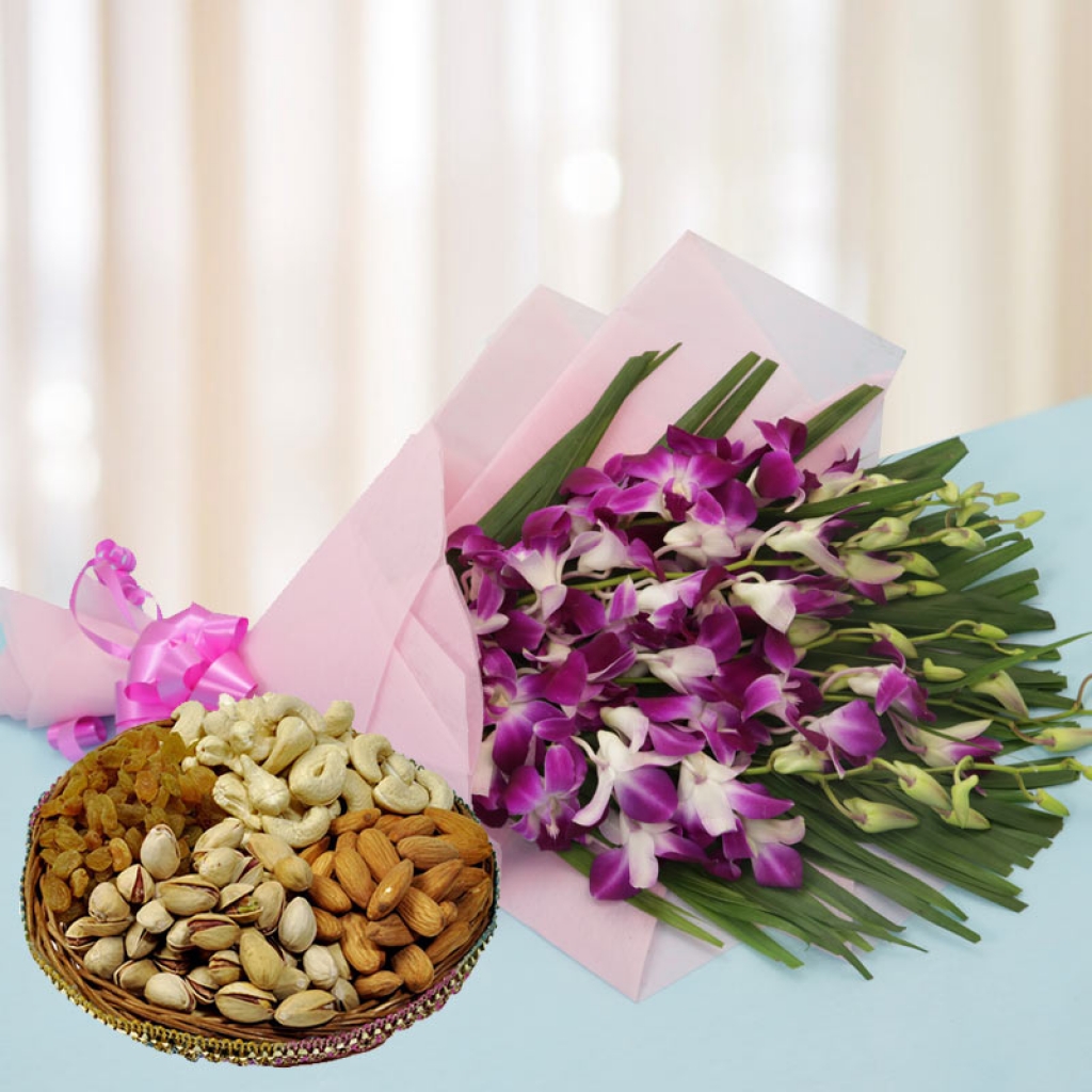 Orchid Bouquet with Dry Fruits