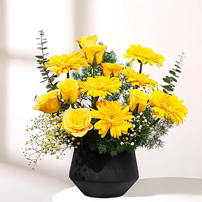 Sunny Yellow Floral Vase