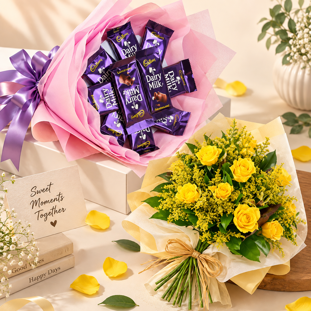 Cadbury Dairy Milk Chocolate Bouquet with yellow roses