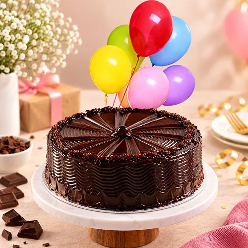 Chocolate cake with 6 colorful balloons Chocolate cake with 6 colorful balloons