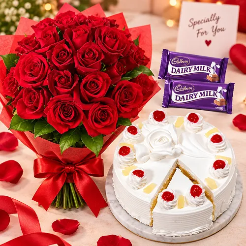 20 Roses with Eggless Pineapple Cake and chocolate 20 Roses with Eggless Pineapple Cake and chocolate