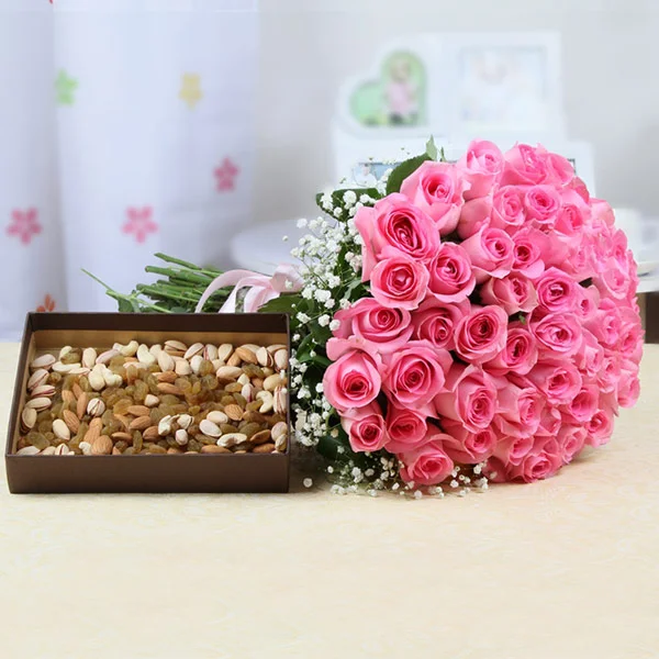 50 Roses With Dry Fruits 50 Roses With Dry Fruits