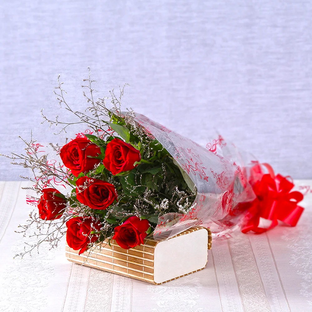6 Red Roses Bouquet with cellophane