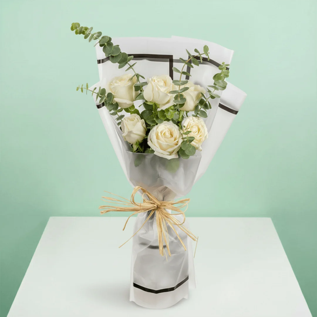 6 White Roses Bouquet With Cellophane 6 White Roses Bouquet With Cellophane