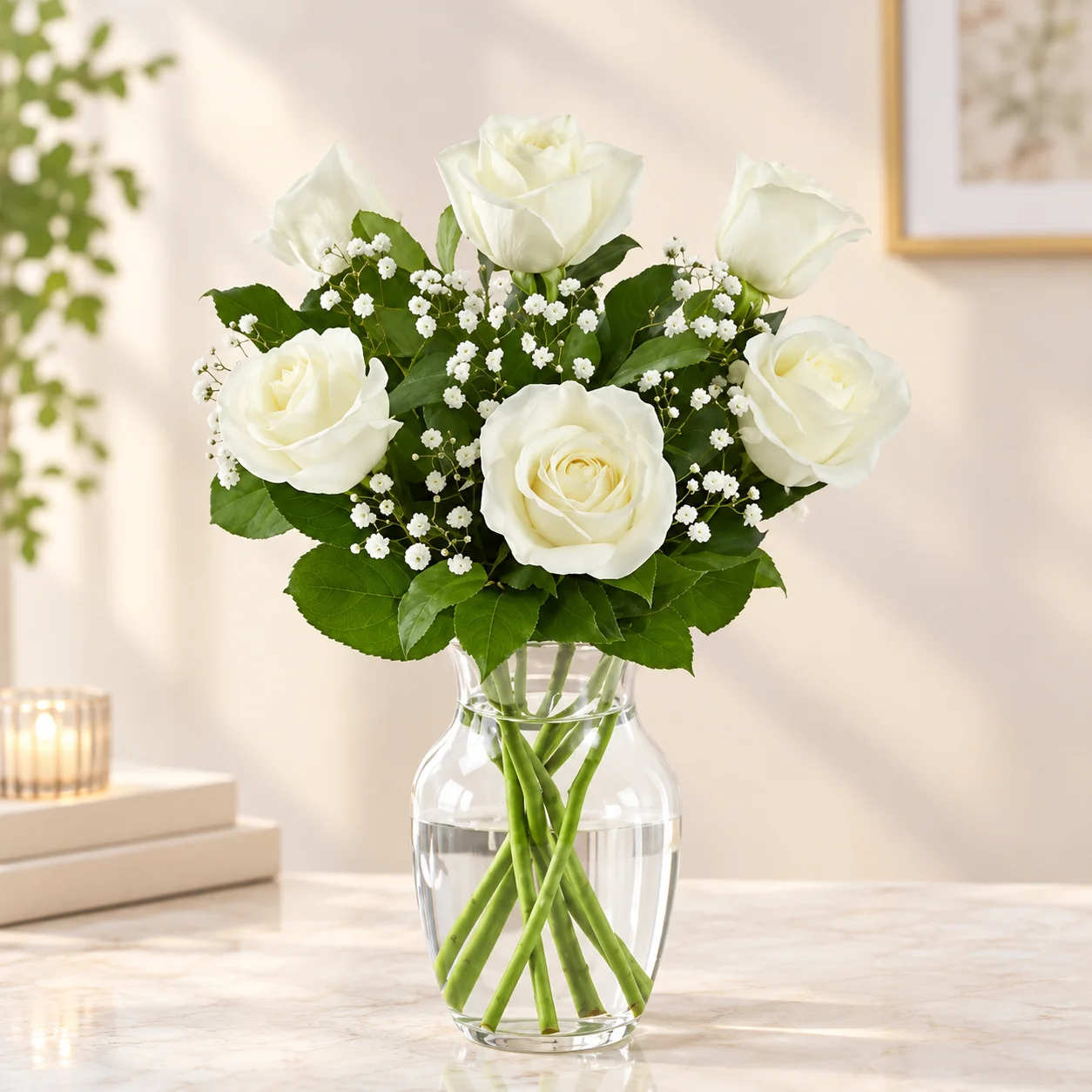 6 White Roses In Vase 6 White Roses In Vase