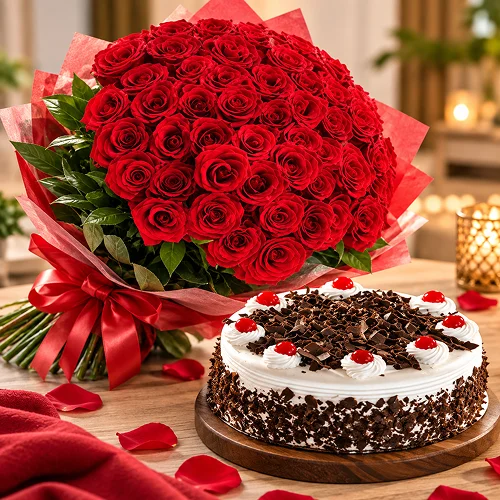 70 Red Roses with cake 70 Red Roses with cake