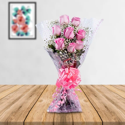 8 pink roses