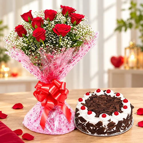 8 red roses and cake 8 red roses and cake
