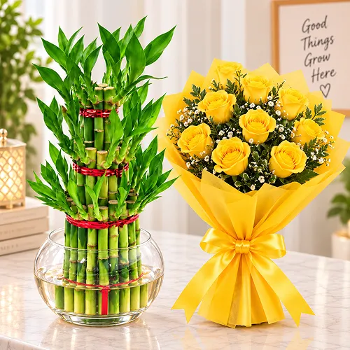 Bamboo Plant with Roses Bamboo Plant with Roses