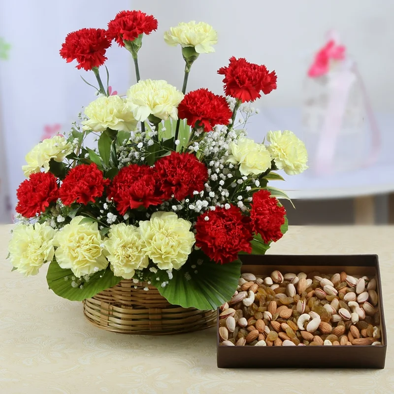 Basket Arrangement Of Carnations With Assorted Dry Basket Arrangement Of Carnations With Assorted Dry