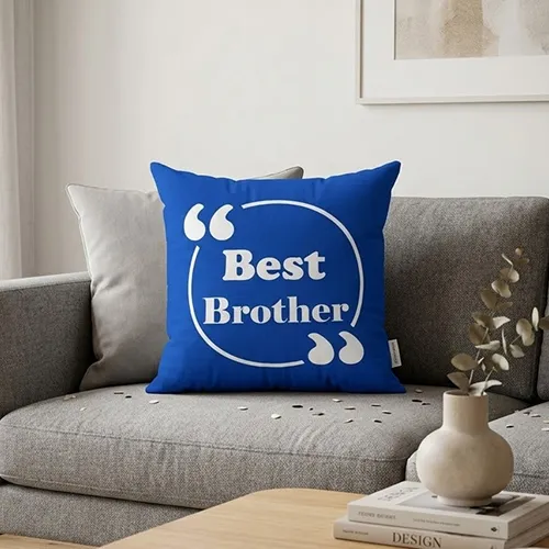 Best Brother Quote Printed Satin Cushion Cover, Blue