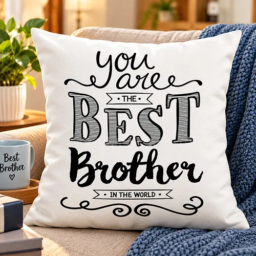 Best Brother Quote Printed Satin Cushion Cover, White Best Brother Quote Printed Satin Cushion Cover, White