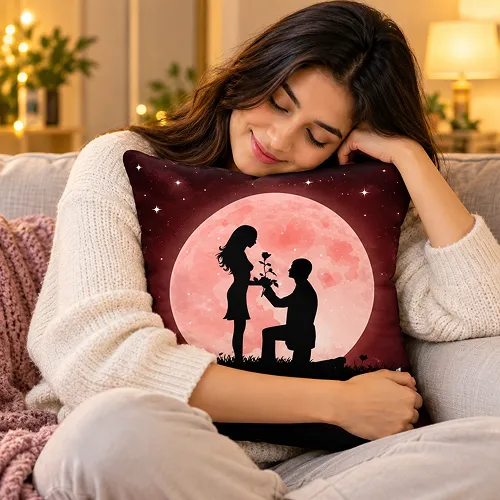 Boy Purposing His Girl Romantic Satin Cushion Cover 12X12