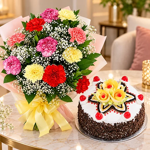 Carnation with Chocolate Cake Carnation with Chocolate Cake