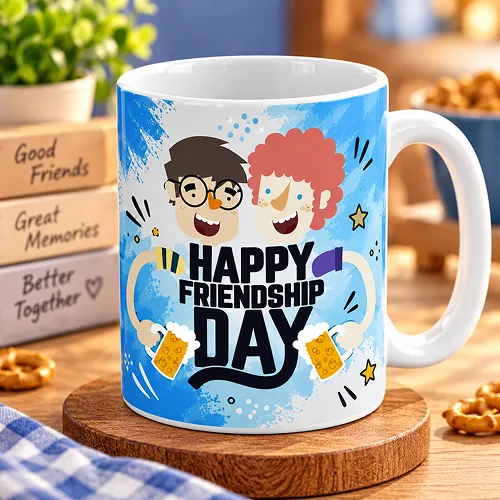 Cartoon Friends Celebrating Friendship Day Printed Ceramic Mug