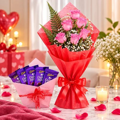 Charming Pink Roses & Dairy Milk