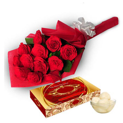 Roses with Rasgulla Roses with Rasgulla