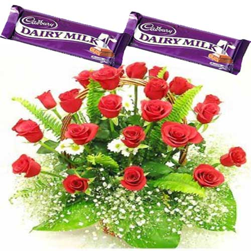 25 Red Roses Basket and Chocolates 25 Red Roses Basket and Chocolates