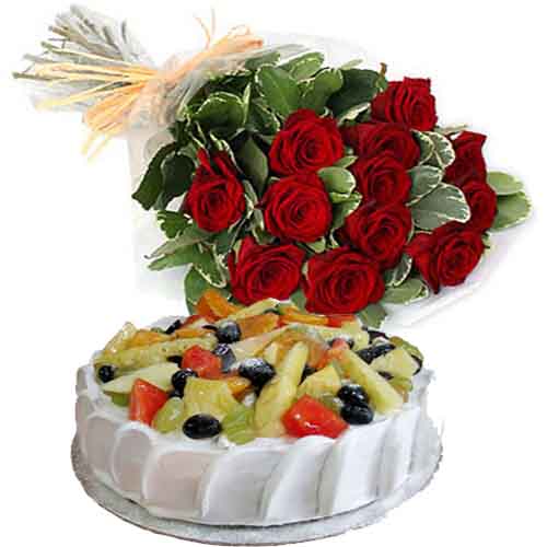 12 Red Roses with Fruit Cake 12 Red Roses with Fruit Cake