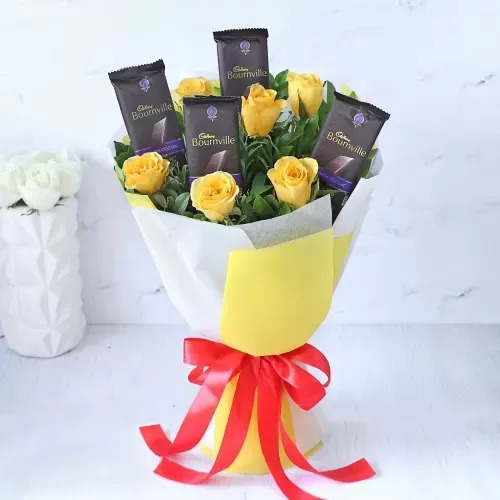 Bouquet of Yellow Roses with 4 Cadbury Bournville