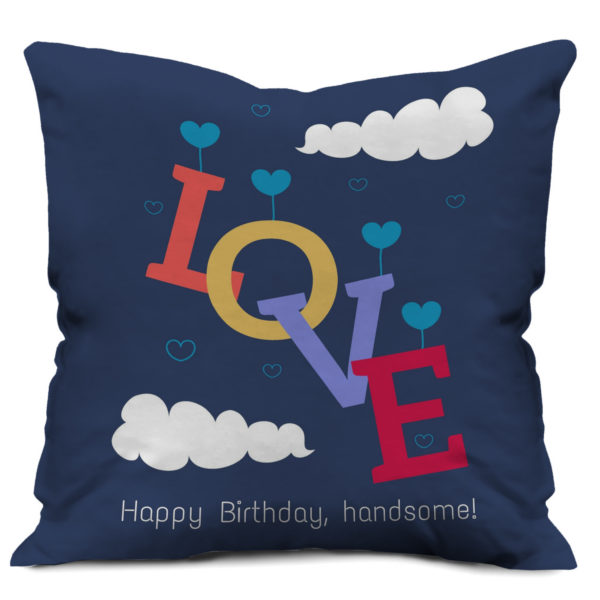 Fashion Falling Down Love Text Printed Soft Satin Cushion Cover, Dark Blue