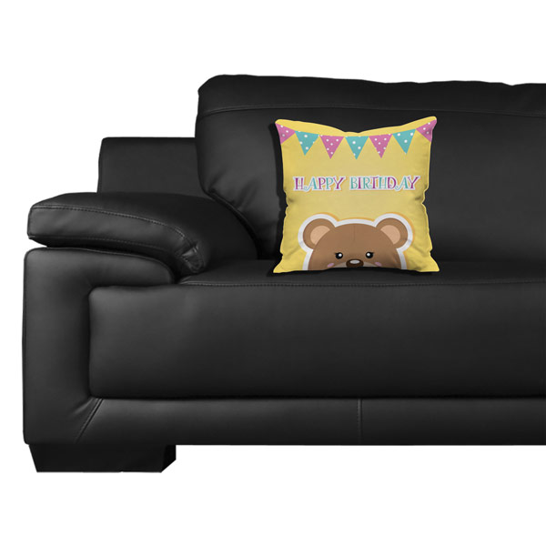 Little Panda Saying Happy Birthday Satin Cushion Cover, Multi