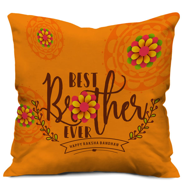 Best Brother Ever Quote Printed Satin Cushion Cover, Orange