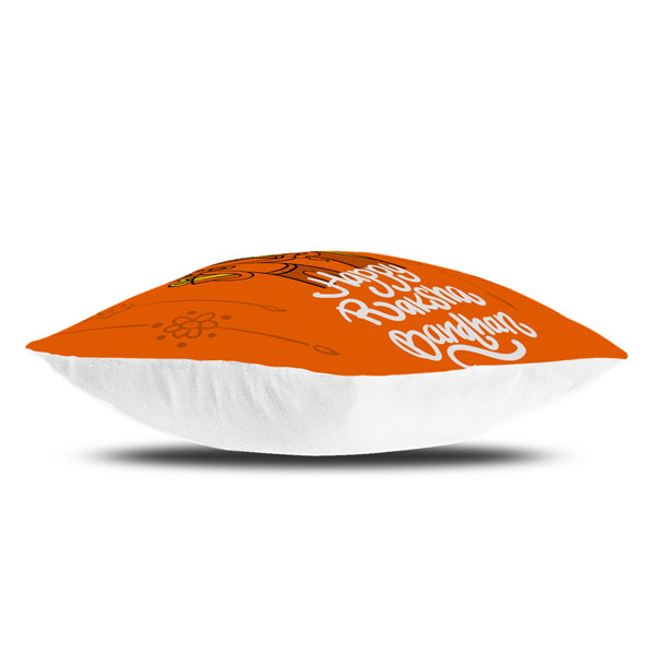 Happy Rakshabandhan Quote Printed Satin Cushion Cover, Orange